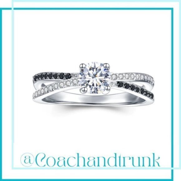 NWT Sterling Silver Black Spinel & White Zirconia Channel Set Bypass Ring - Picture 1 of 6